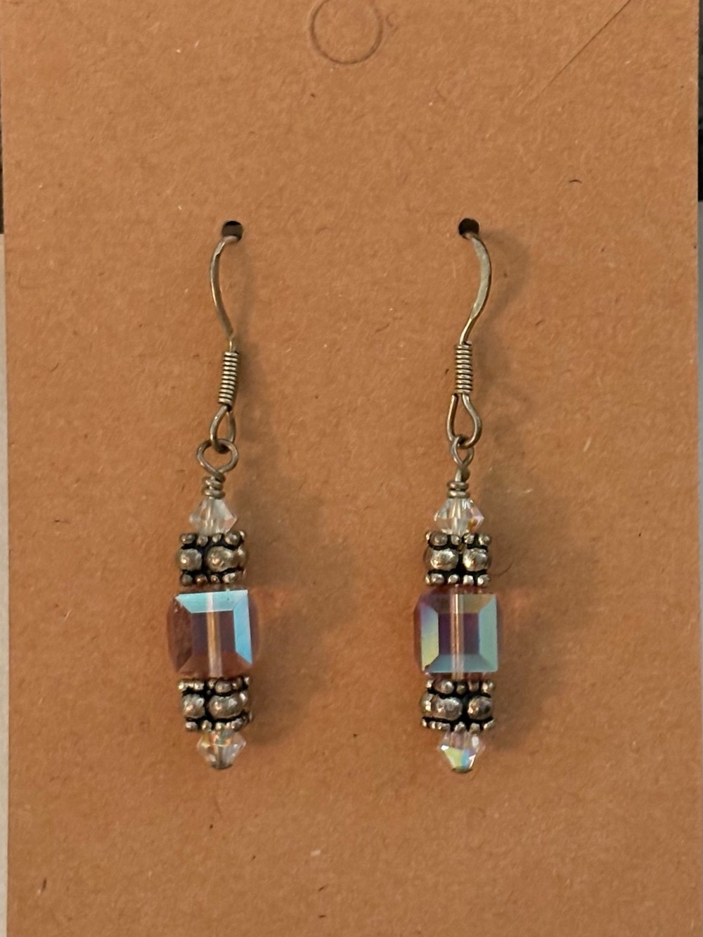 Iridescent Cube Crystal Drop Earrings with Silver Accents